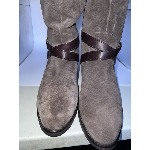 LOUISE ET CIE Suede Boots Womens 8M Zip Up Flat Tall Brown Leather Trim Riding - Picture 12 of 13